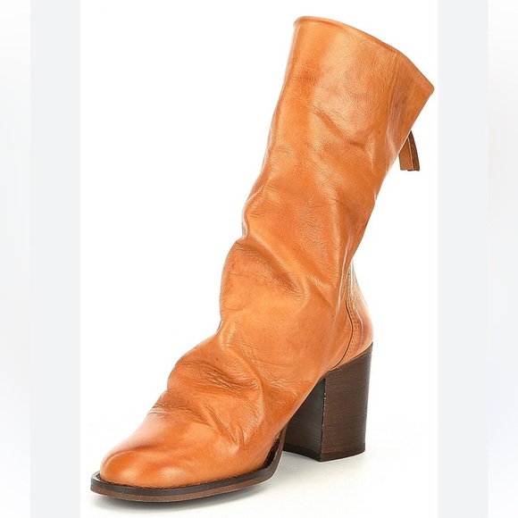 Free People Elle Block Heel Slouchy Leather Boots Camel Brown 9.5/40 - Picture 3 of 14
